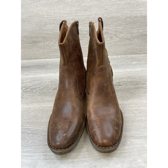 Born Karin Ankle Western Boots Brown Leather 8 Lace Back Women's Cowboy Heel - Picture 2 of 12